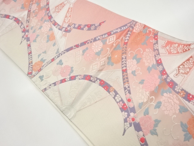 花々に源氏車・鬘帯模様織出し袋帯